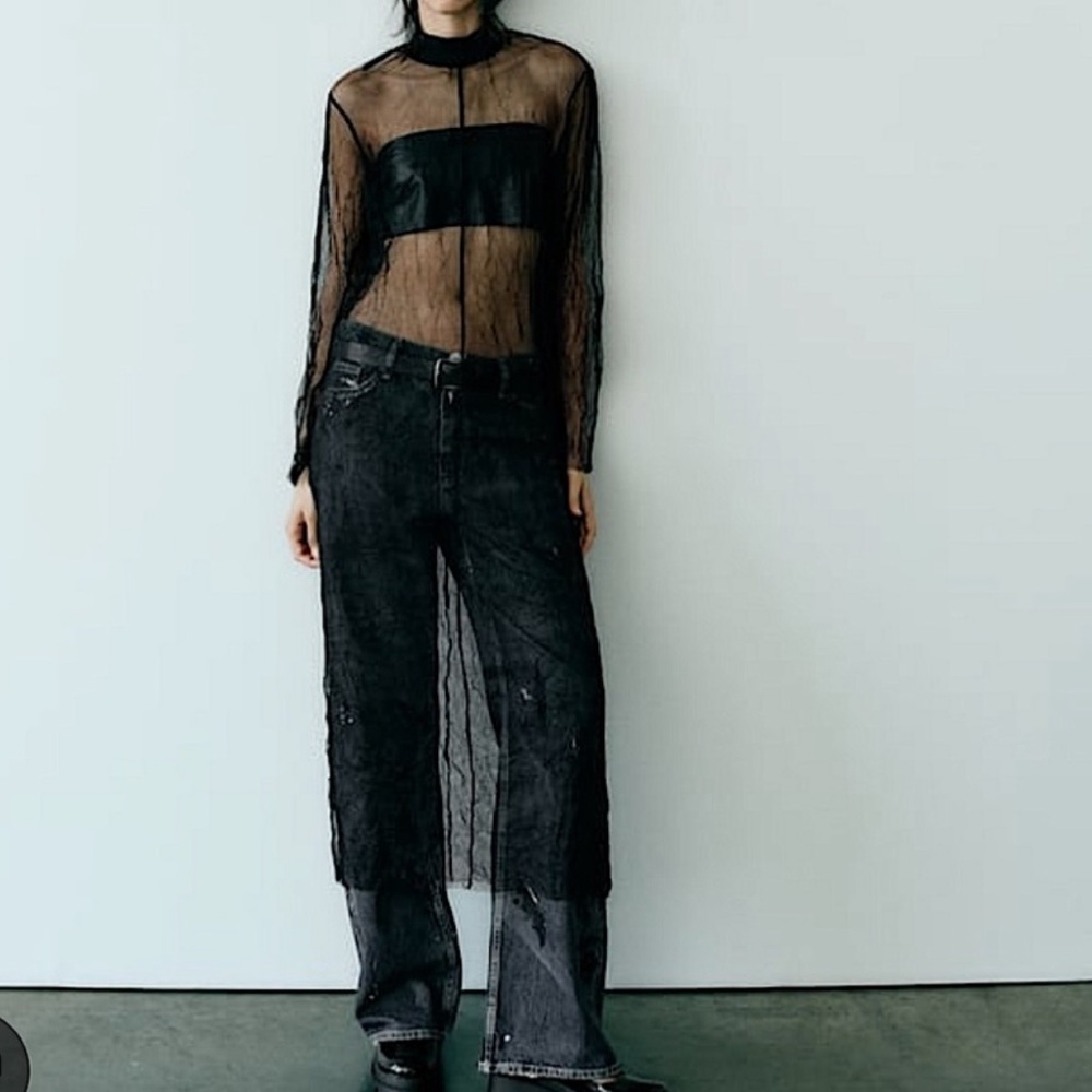 ZARA WRINKLED TULLE MIDI DRESS